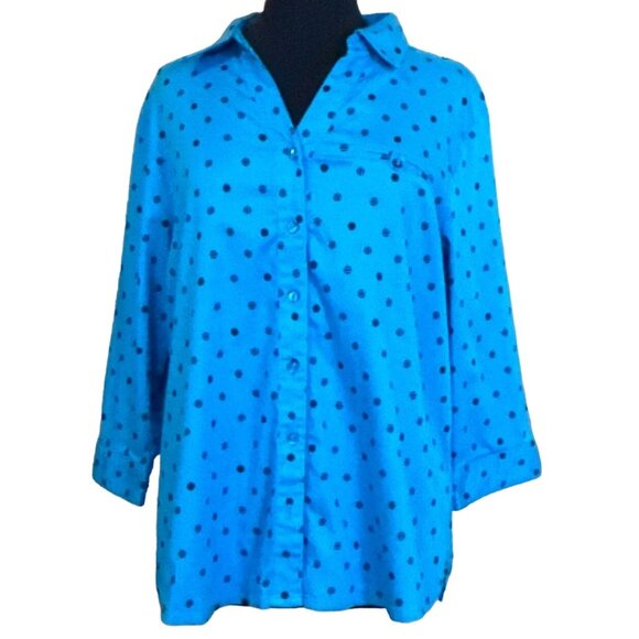 Allison Daley Women Blue Polka Dot Button-Down Blouse Women's Size 14W (READ) - Picture 1 of 16